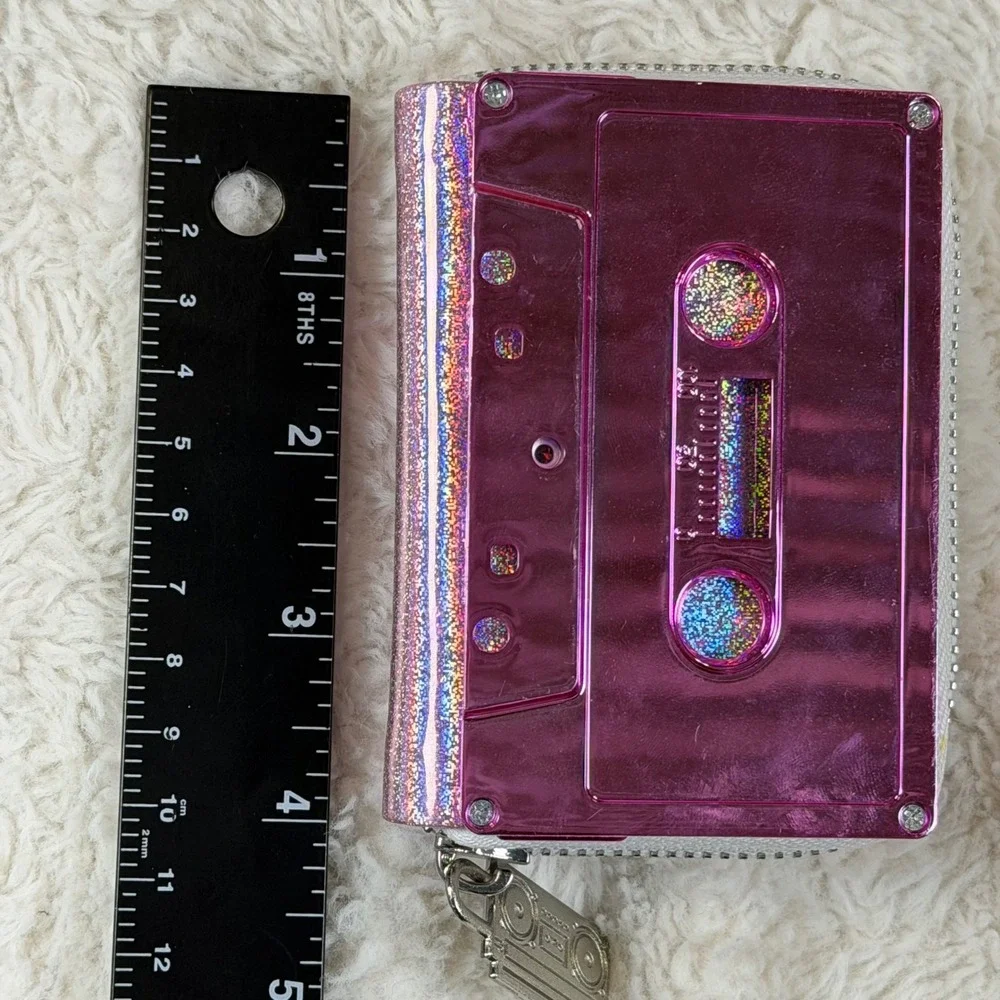 FYDELITY Cassette Tape Coin Purse Pink Metallic Glitter Retro Y2K